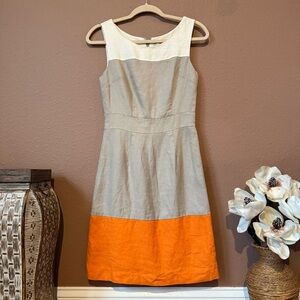 Banana Republic Linen Colorblock Midi Dress - Cream, Gray, and Orange